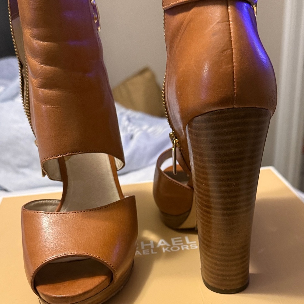 Michael Kors Brown Peep-Toe Heeled Boots